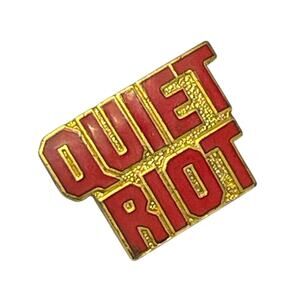 Vintage Quiet Riot Enamel Pin | Red & Gold Metal Rock Band Lapel Pin | 1980s